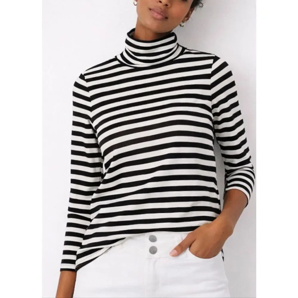 Loft Lou & Grey black black and white striped turtleneck M